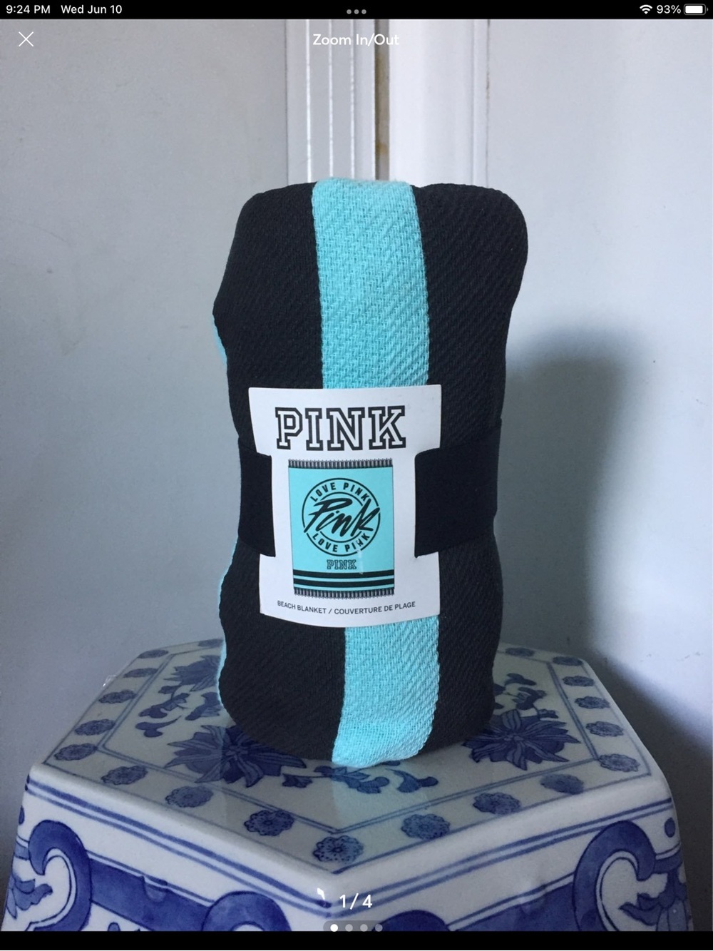 Brand New PINK Victoria's Secret Black & Aqua Stripe Beach Blanket